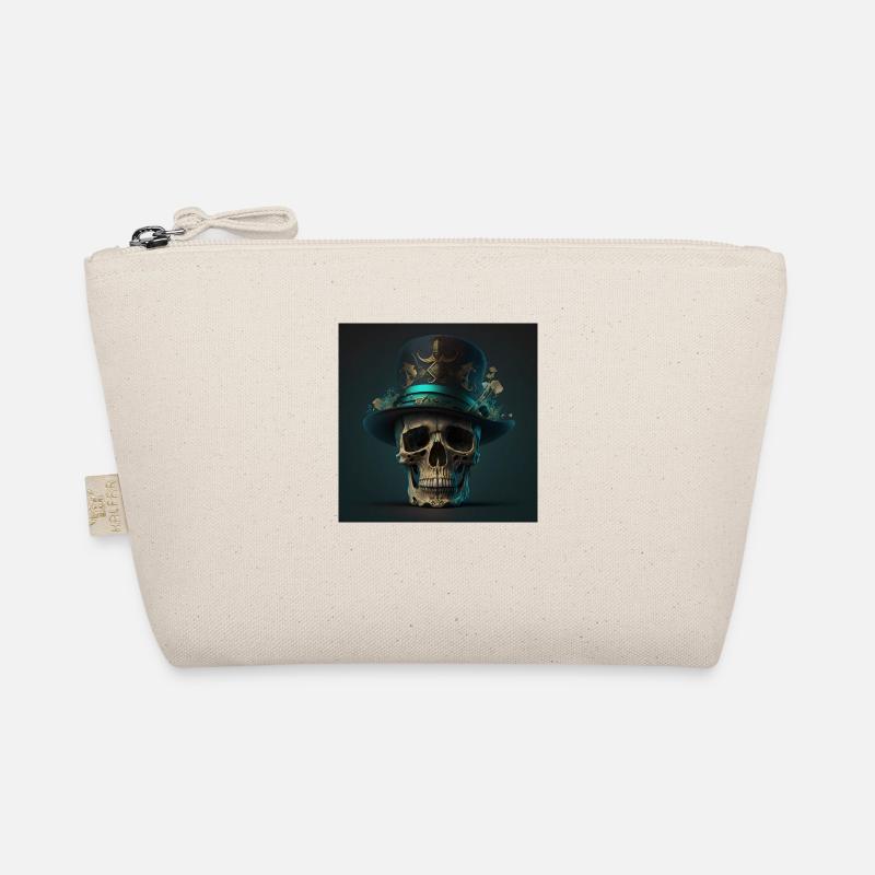 Vintage Schwarzer Totenkopf - Bio-Täschchen - Natur