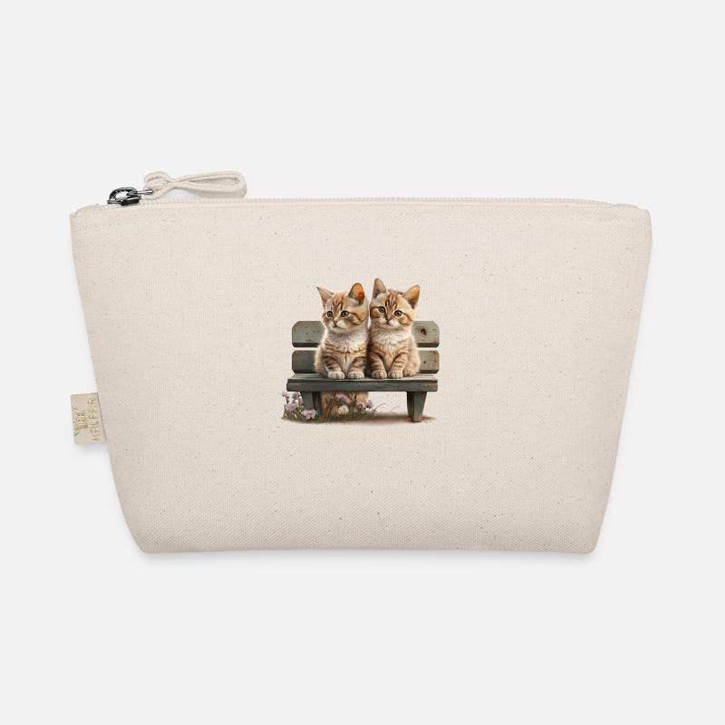 2 cats on bench gift - Organic Pouch - nature