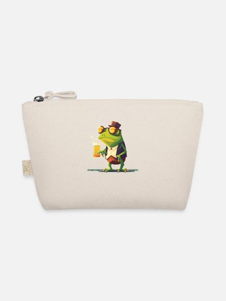 Funny frog with top hat and beer - Organic Pouch - nature - Front
