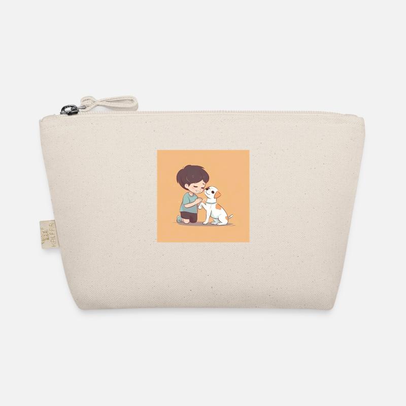 Kleiner Junge sitzt neben einem Hund Bio-Täschchen