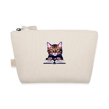 Cat Reading Domestic Cat Books Cat Book Kitten - Organic Pouch - nature - Front