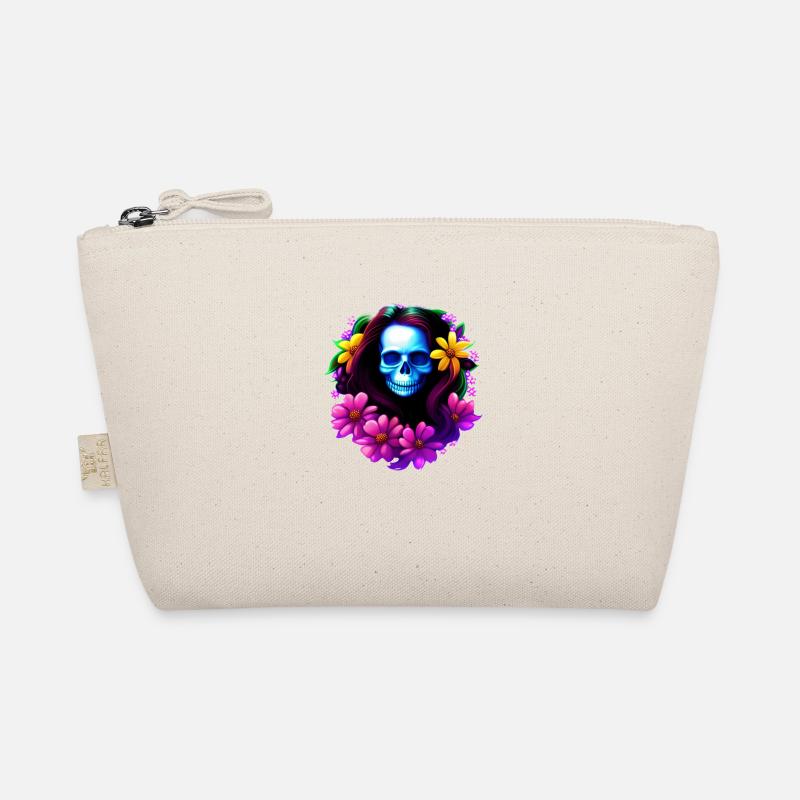 Skull Boho mit Blumenkranz Multicolor Bio-Täschchen