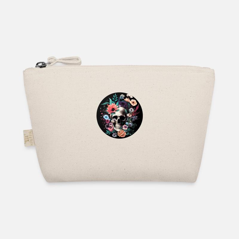 Totenkopf mit Blumen personalisierbar Bio-Täschchen