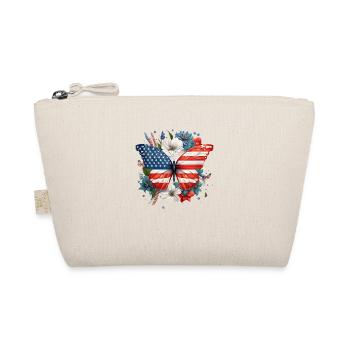 Floral Butterfly Patriotic American Flag 4th of Ju - Organic Pouch - nature - Front