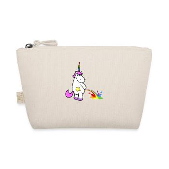 Freches Cartoon Einhorn pinkelt stehend Regenbogen - Bio-Täschchen - Natur - Vorne
