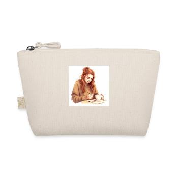 Coffee Serenade: Captivating Drawing of a Woman - Organic Pouch - nature - Front