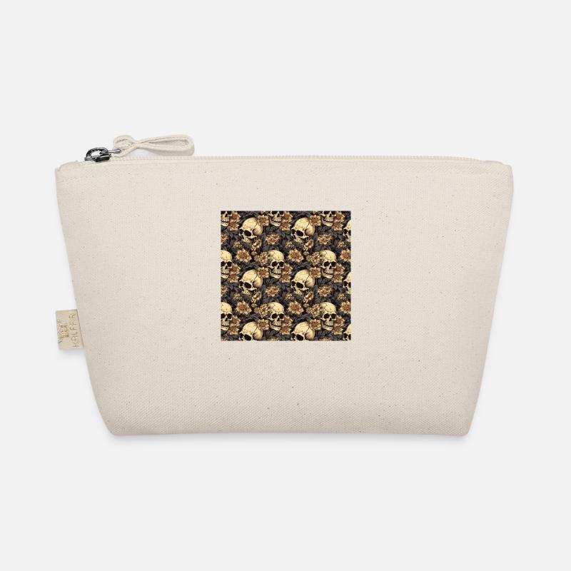 Skulls Seamless Pattern Gothic Dark Halloween - Organic Pouch - nature
