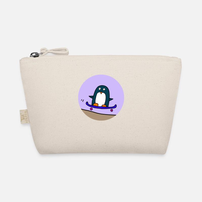 Penguin rides skateboard - Organic Pouch - nature
