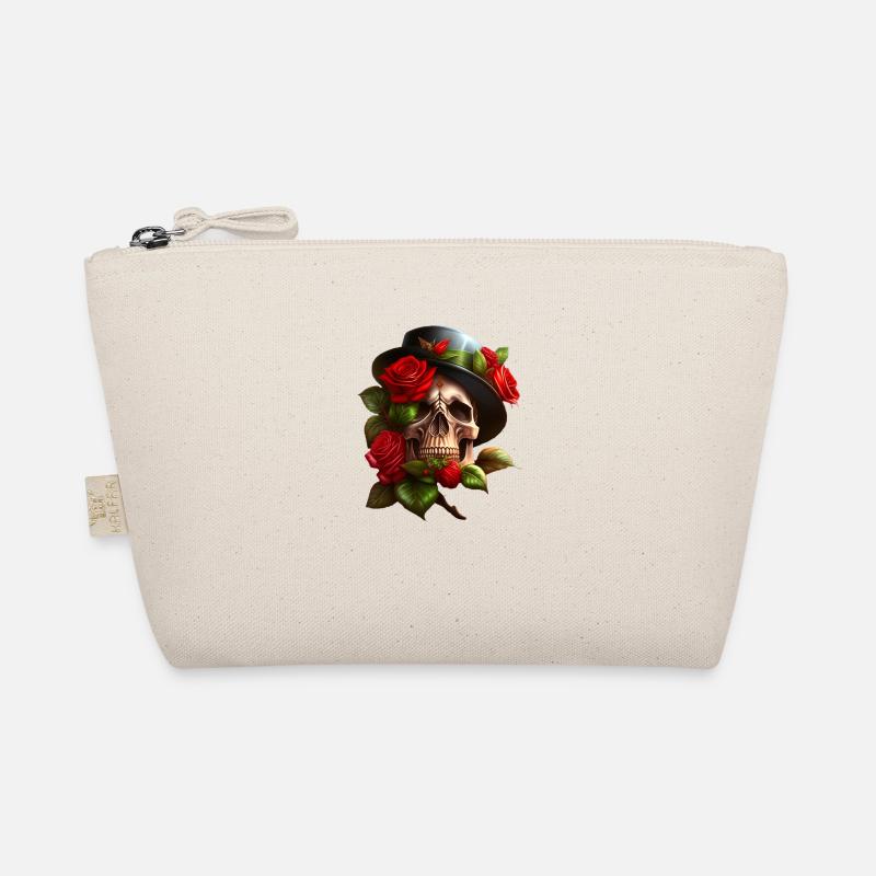 Totenkopf mit Rosen - Bio-Täschchen - Natur