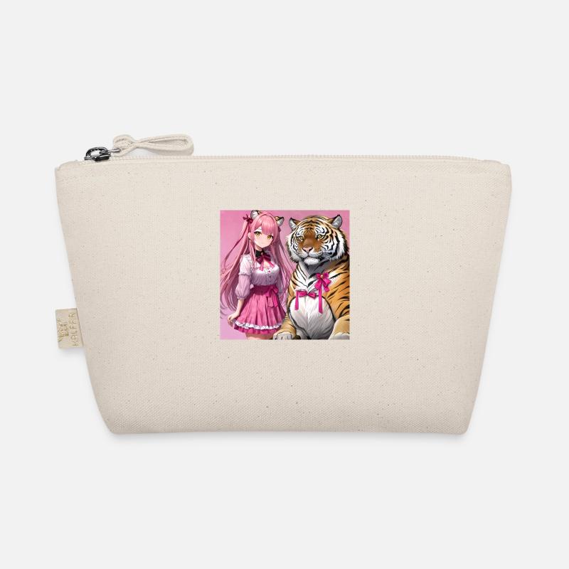 Anime-Mädchen mit Tiger auf rosa Hintergrund - Bio-Täschchen - Natur