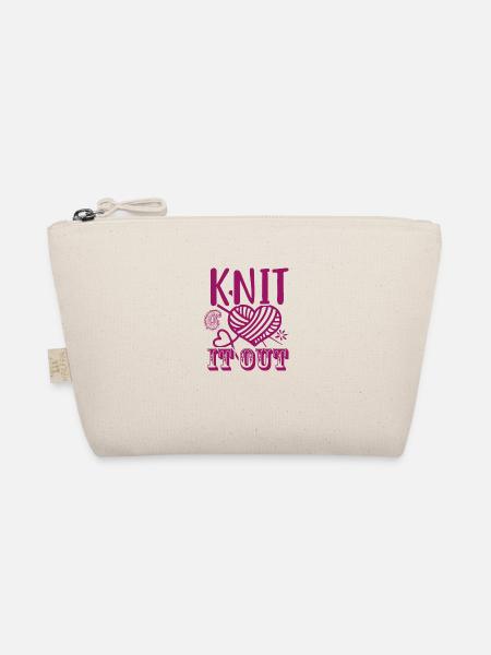 Knit it out, Knitting, Crochet,, Hobby Fun - Organic Pouch - nature - Front
