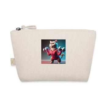 cute funny cat illustration lifting weight workout - Organic Pouch - nature - Front