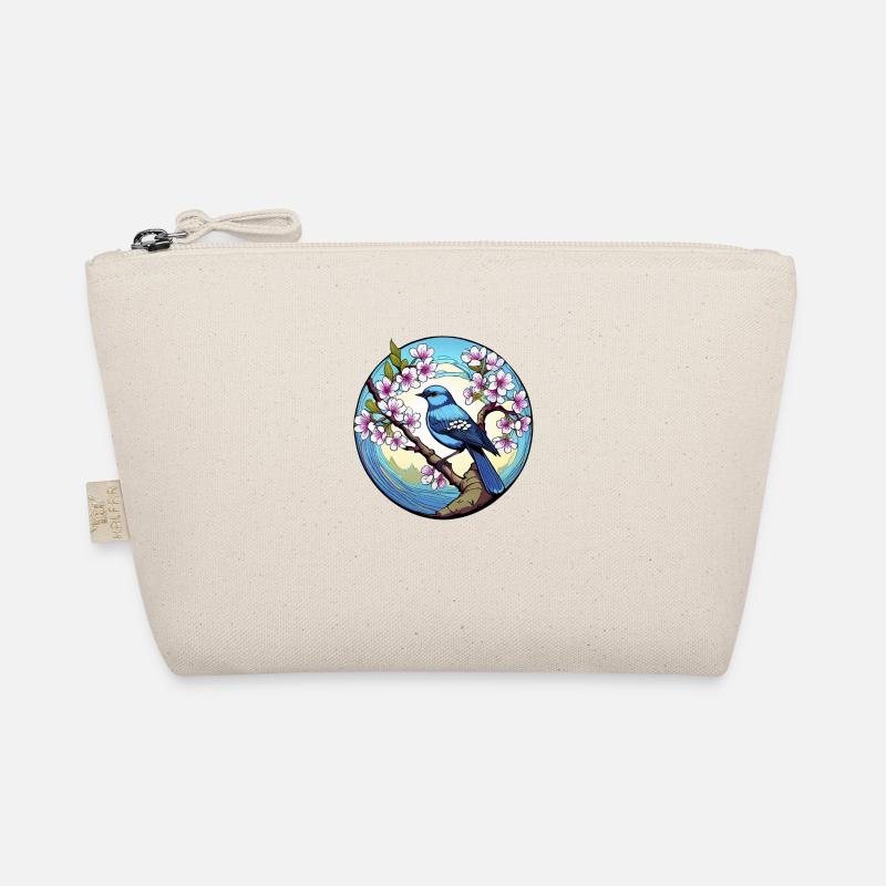 Blauer Vogel auf einem Kirschblütenzweig Bio-Täschchen