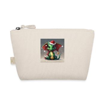 Cute green Christmas dragon with wool hat - Organic Pouch - nature - Front