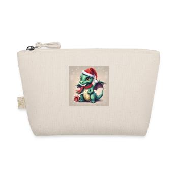 Grüner niedlicher Weihnachtsdrache mit Geschenk - Bio-Täschchen - Natur - Vorne