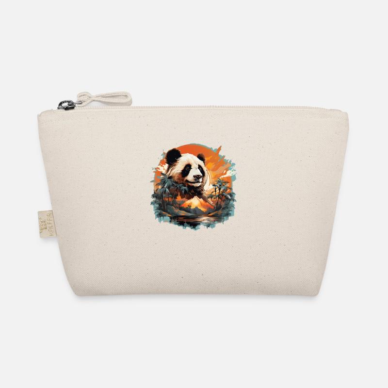 Pandabär mit Berg & Palmen Panda Design - Bio-Täschchen - Natur