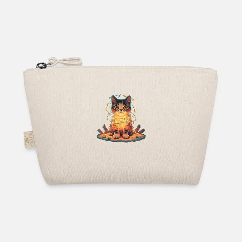 Katze mit Lichterkette - Bio-Täschchen - Natur