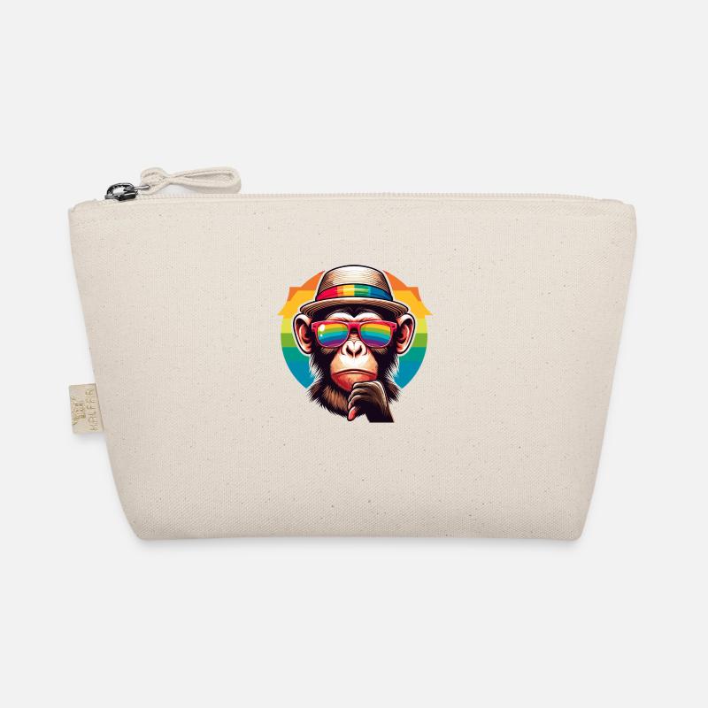 Playful monkey with hat and rainbow sun breeze Organic Pouch