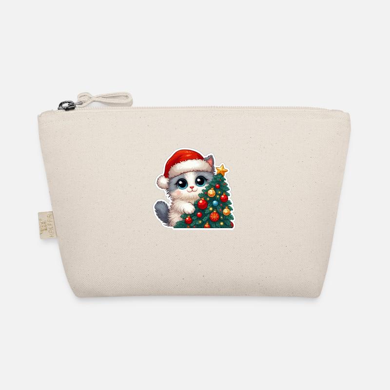 Cute Christmas Kitten & Decorated Tree Art Organic Pouch