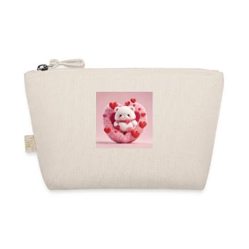 White teddy bear in a fluffy heart, red hearts around - Organic Pouch - nature - Front