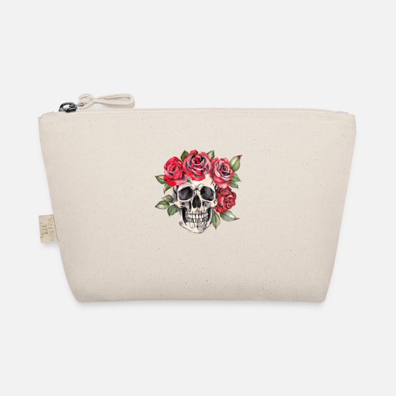 Skull with red roses - Organic Pouch - nature