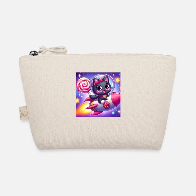Space Kitty with lollipop and pink loop in space Organic Pouch