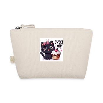 Sweet Kitty Black with Pink Loop and Cupcake - Organic Pouch - nature - Front