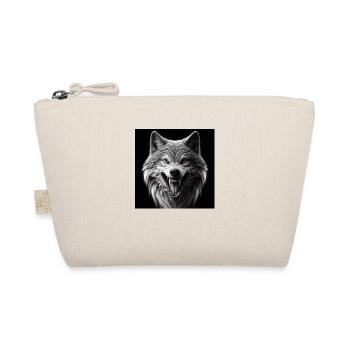 Wolf Hyperrealism 3D Gray on Black - Organic Pouch - nature - Front