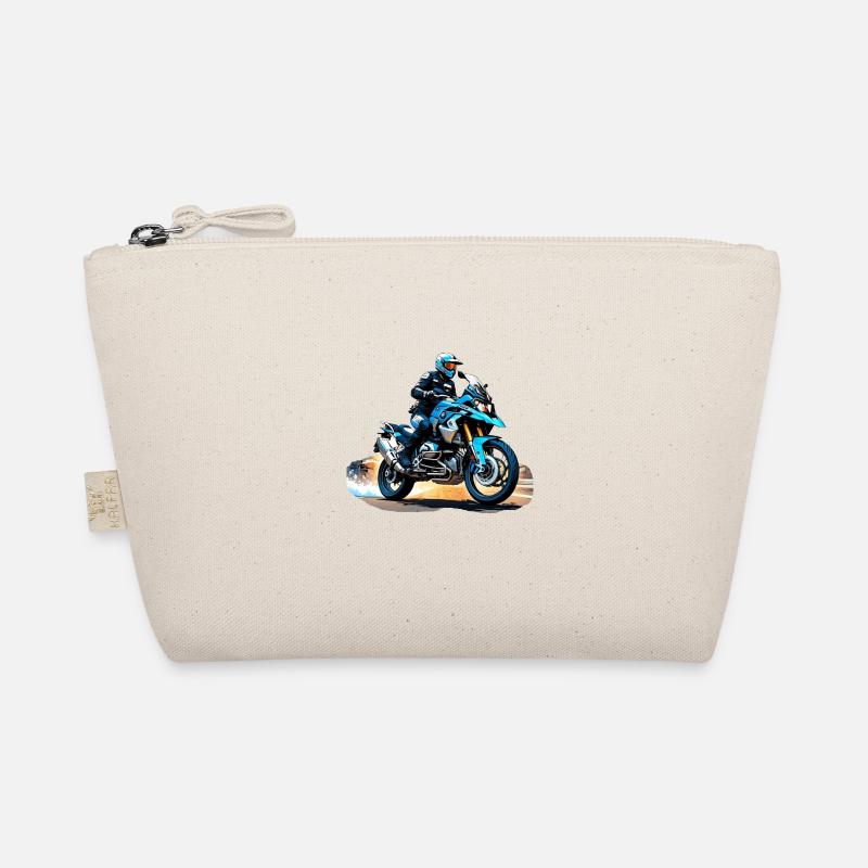 Biker on blue motorcycle Organic Pouch