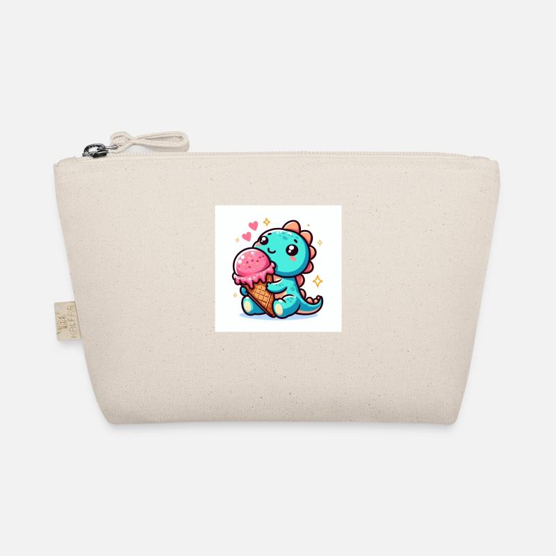 Dino turquoise petit avec cornet de crème glacée et coeurs Trousse biologique