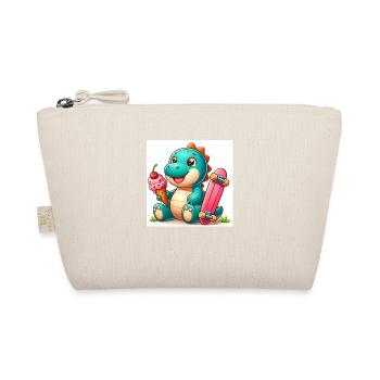 Turquoise Dino with Cream Cone and Skateboard - Organic Pouch - nature - Front