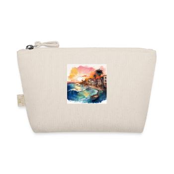Vibrant Coastal Sunset Scene with Boats and Waves - Organic Pouch - nature - Front