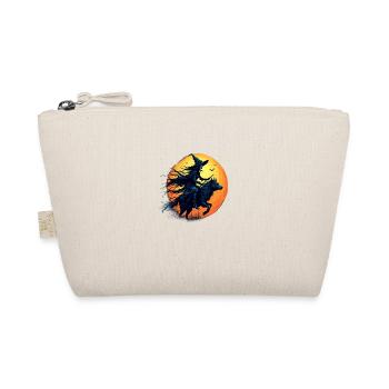Halloween Witch Riding a Wolf Under Full Moon - Organic Pouch - nature - Front