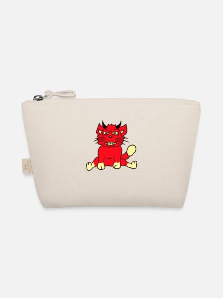 Demon Monster Cat Halloween Horror Devil Horns - Organic Pouch - nature - Front