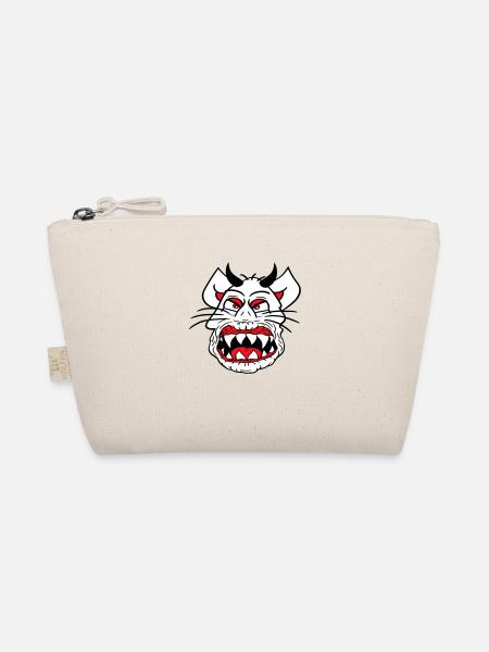 Demon Monster Cat Halloween Horror Devil Horns - Organic Pouch - nature - Front