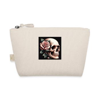 Totenkopf mit rosa Rose - Bio-Täschchen - Natur - Vorne