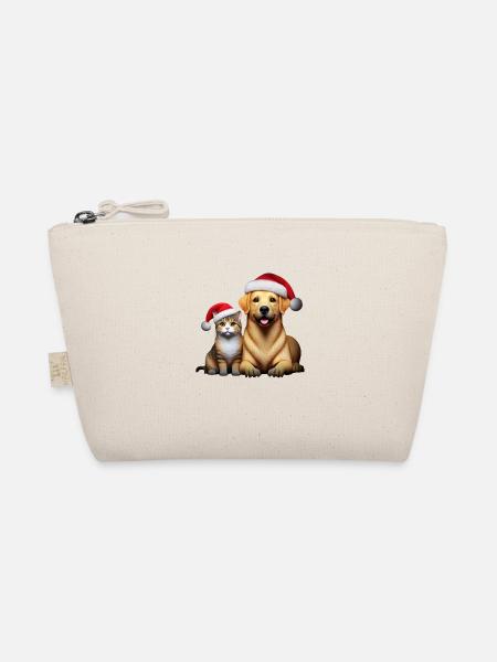 Christmas Corgi and Cat - Organic Pouch - nature
