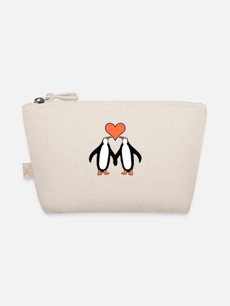 Zwei Pinguine Paar Pärchen Liebe 2 Verliebte Herz - Bio-Täschchen - Natur - Vorne