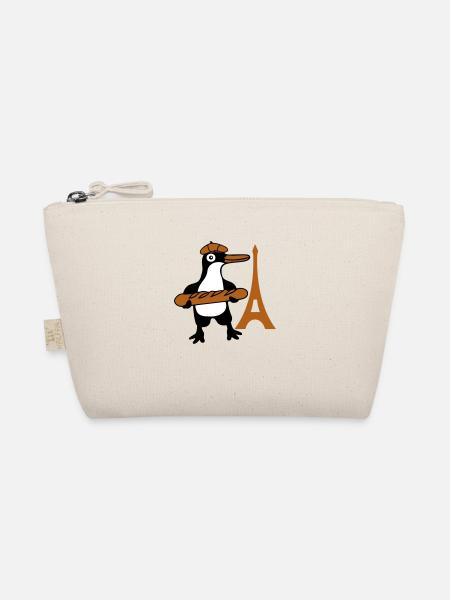 Penguin French Baguette Paris France Cute - Organic Pouch - nature - Front
