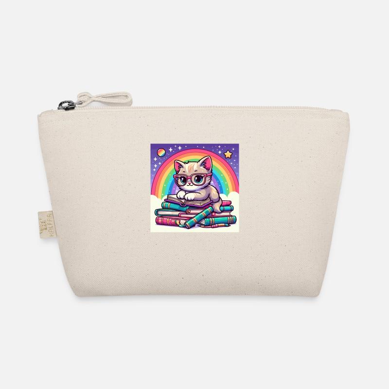 Cute cat reading books under the rainbow - Organic Pouch - nature