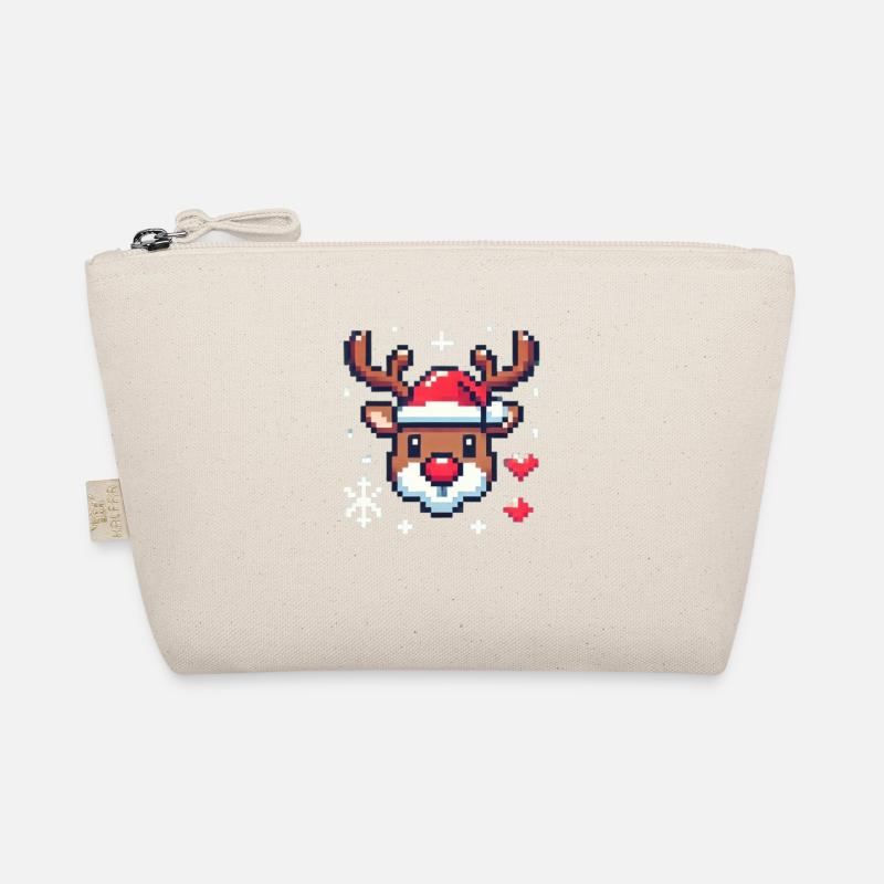 8 Bit Weihnachts Rentierkopf Bio-Täschchen