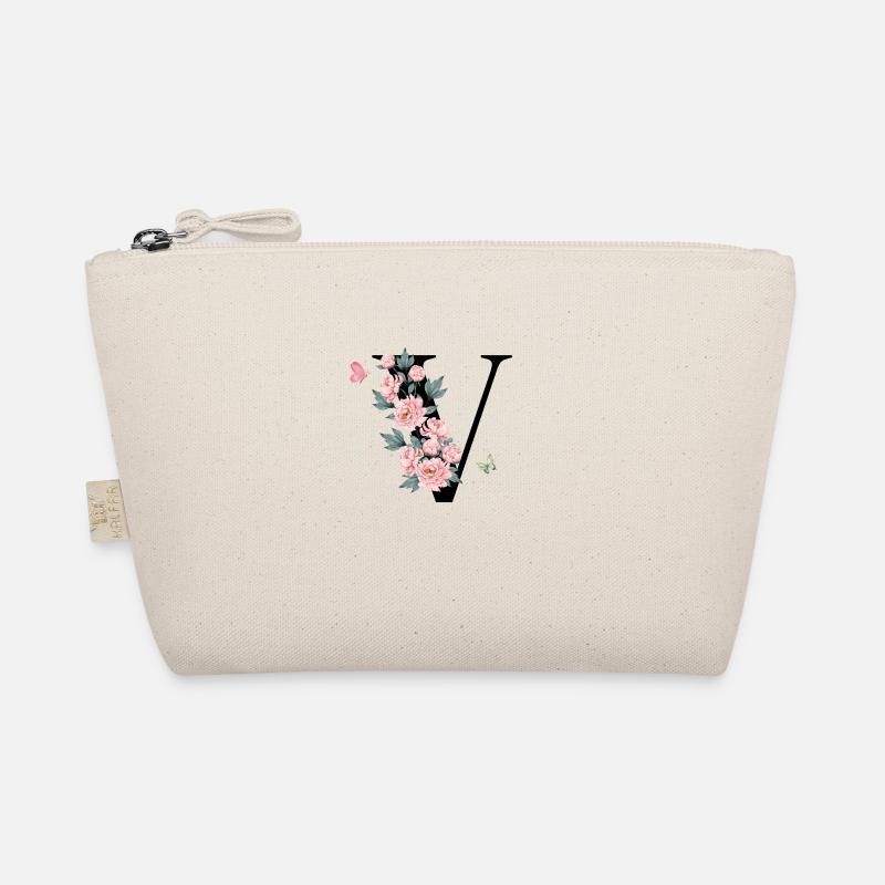 Buchstabe v rosa Blumen - Bio-Täschchen - Natur