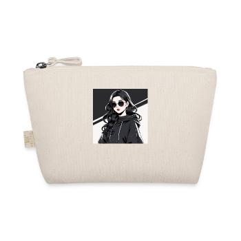 Retro-Futuristic Anime Woman in Black - Organic Pouch - nature - Front