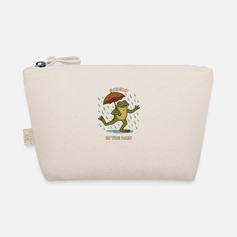 Frog Toad singing in the rain with an umbrella Organic Pouch