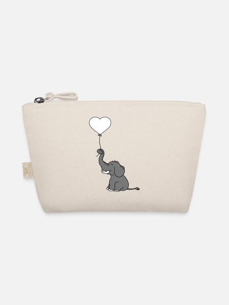 Balloon Heart Shape Love Elephant Happy Cute - Organic Pouch - nature - Front