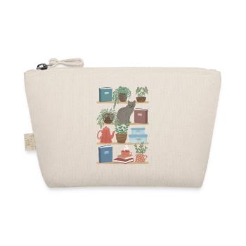 Wall shelf with cat, books & potted plants, hygge - Organic Pouch - nature - Front