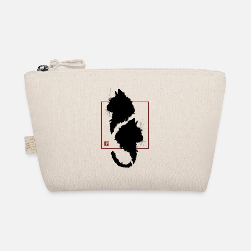 Minimalistischer roter Rahmen, schwarze Katze in Japan Bio-Täschchen