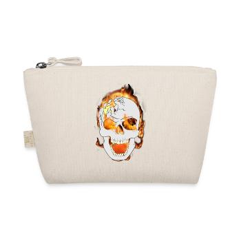 Devil Skeleton Head with Fire Japanese Demon Art - Organic Pouch - nature - Front