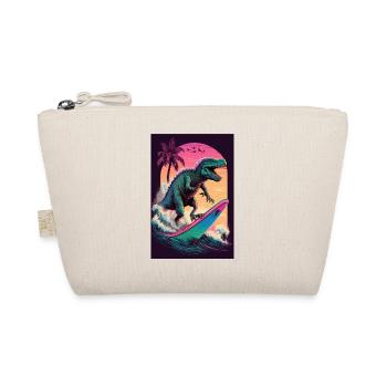 Dino Dinosaurier Surfing Surfer Retro Vaporwave - Bio-Täschchen - Natur - Vorne