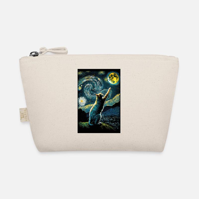 Katze Van Gogh Style Mond Sterne Nachts - Bio-Täschchen - Natur